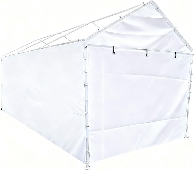 Rutile 10x20 Carport Replacement Sidewall, 180G PE Waterproof & UV Protected Sidewall Cover (White, Front/Back Panel)