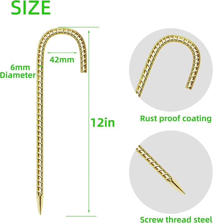 40 Pack 12 Inch Rebar Stakes Anti-Rust Galvanized Steel J Shape Hook Strong Ground Anchors for Tents, Position Kits, Fences, Trampolines Landscape Fabric for Farm Garden