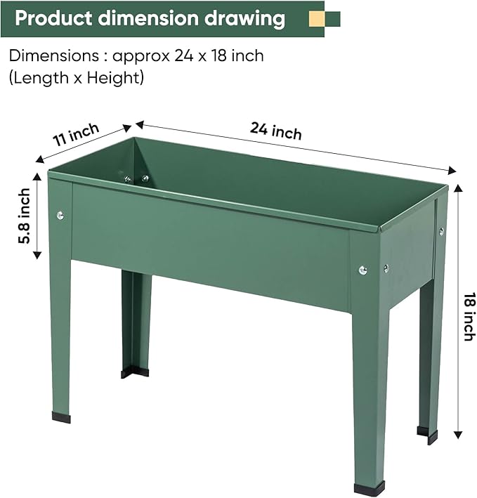 Raised Garden Bed, Elevated Planter Green Metal Plant Box with Legs Standing Garden Stand Drainage Holes Green