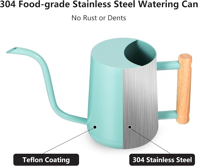 Watering Can Indoor Plants, 35oz Small Indoor Stainless Steel Metal Watering Can Modern Decorative Watering Pot with Long Spout for Indoor House Plant Bonsai Outdoor Garden Flowers Green