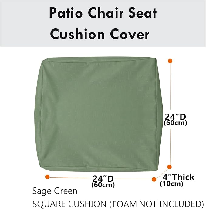Patio Seat Cushion Covers,Washable Slip Covers Replacement,Waterproof Outdoor Furniture Chair Cushion Pillow Seat Cover for Couch,Garden,Sofa,Sage Green,24"×24"×4"(4 Covers Only)