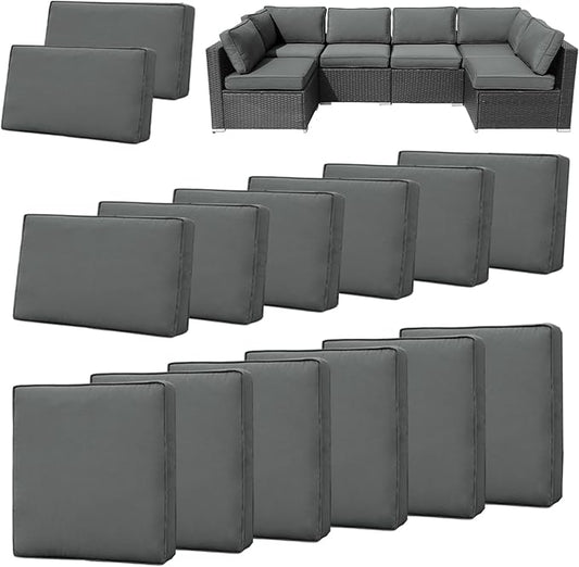 14Pieces Patio Cushion Covers Replacement Outdoor Water-Resistant Couch Covers Splashproof UV-Resistant Furniture Protectors Cushion Sofa Slipcovers Set with Zippers,Cover Only