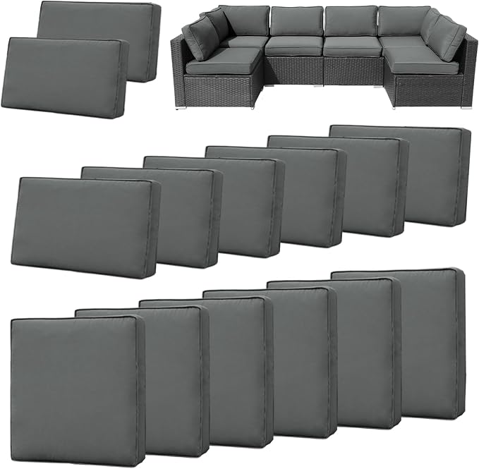 14Pieces Patio Cushion Covers Replacement Outdoor Water-Resistant Couch Covers Splashproof UV-Resistant Furniture Protectors Cushion Sofa Slipcovers Set with Zippers,Cover Only