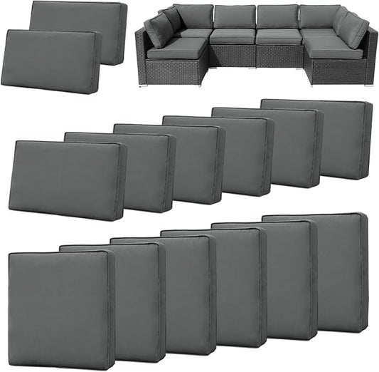 14Pieces Patio Cushion Covers Replacement Outdoor Water-Resistant Couch Covers Splashproof UV-Resistant Furniture Protectors Cushion Sofa Slipcovers Set with Zippers,Cover Only