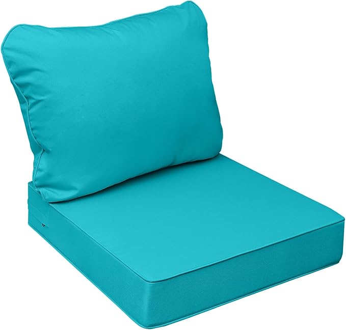 AAAAAcessories Outdoor Seat Cushions for Chairs, Fade-Resistant, Waterproof Patio Furniture Replacement Cushions, 24" x 24" x 5" + 24" x 19", Turquoise Blue