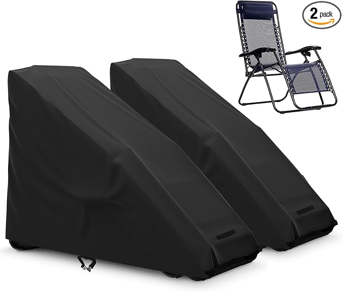 AKEfit 2PCS Zero Gravity Chair Cover Outdoor Folding Lawn Lounge Chair Covers Waterproof All Weather Dustproof Oxford Anti with Storage Bag Black