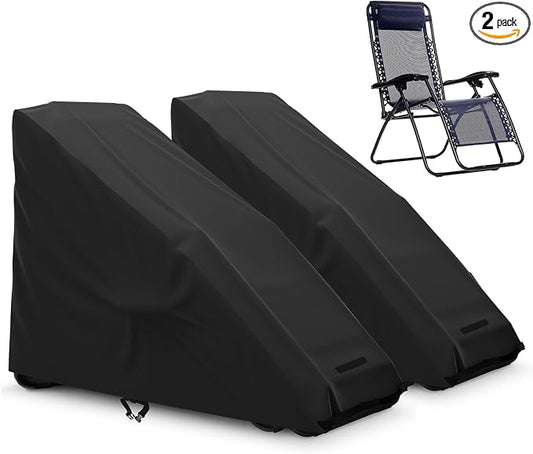 AKEfit 2PCS Zero Gravity Chair Cover Outdoor Folding Lawn Lounge Chair Covers Waterproof All Weather Dustproof Oxford Anti with Storage Bag Black