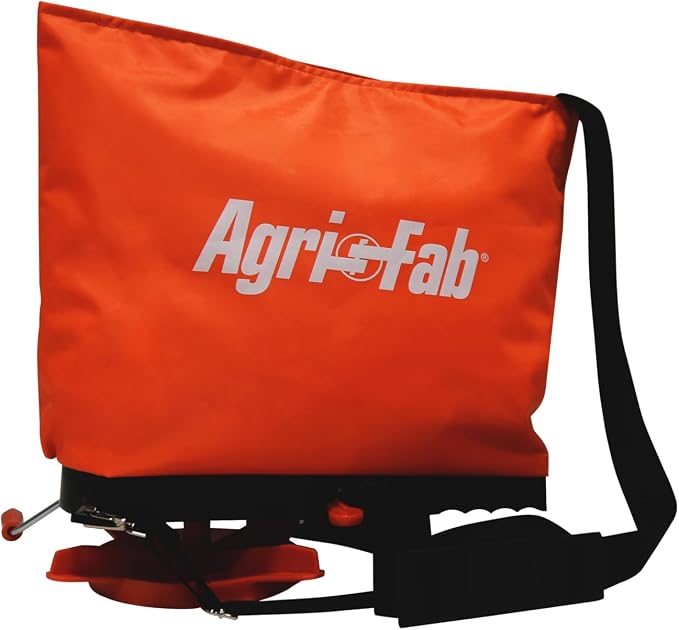 Agri-Fab Handheld Bag Seeder Spreader, 25 lb Capacity with Waterproof Zipper Bag, Adjustable Shoulder Strap & Rear Baffle, Orange