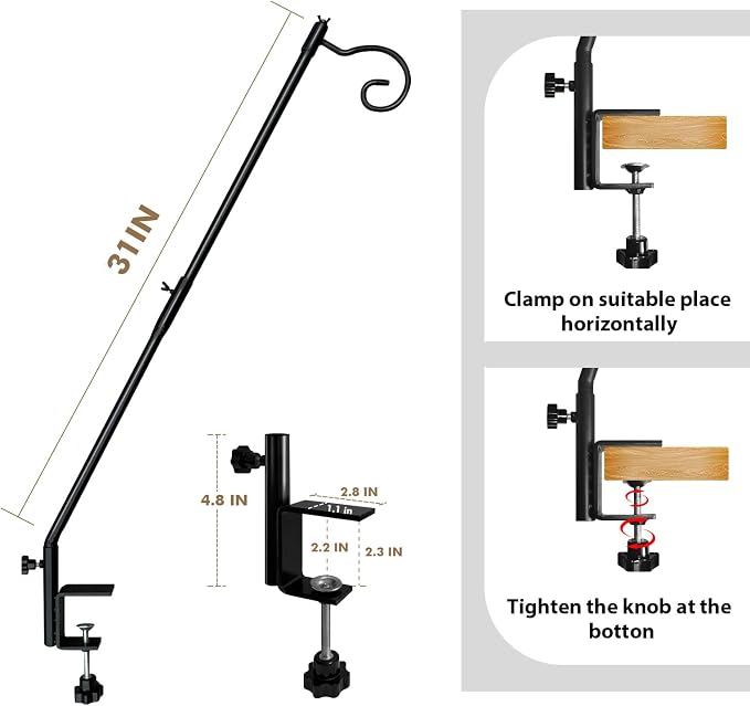 Deck Bird Feeder Hanger 3 Packs Deck Hook, Heavy Duty Hummingbird Feeder Pole for Railing Deck Hanger 31 Inches for Hanging Plants, Wind Chimes, Lanterns