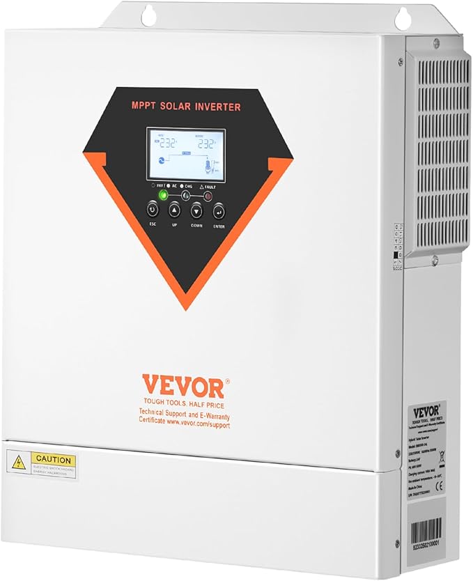 VEVOR Hybrid Solar Inverter, 3500W, Single Phase Pure Sine Wave Power Inverter, 24V DC to 220/230V AC, with Built-in 100A MPPT Solar Charge Controller, for Off-Grid System Lead Acid Lithium Battery