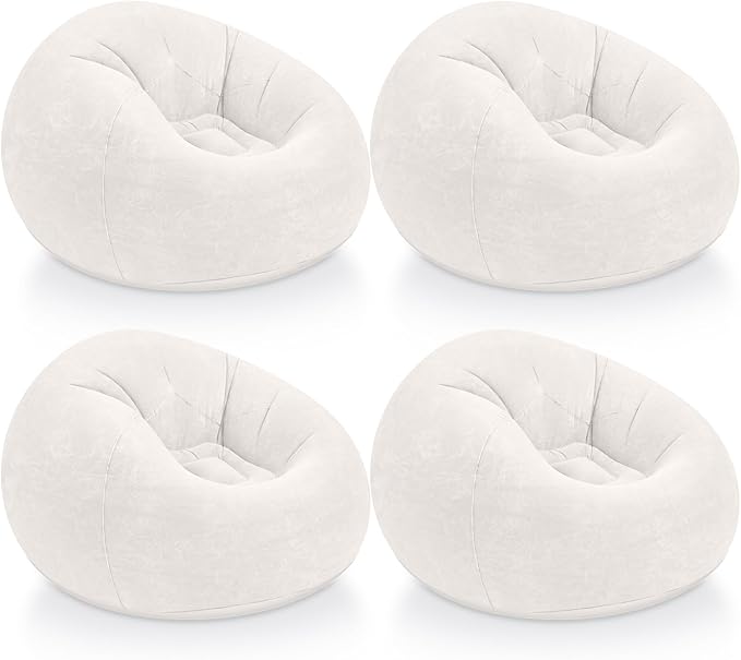 Realspring Inflatable Bean Bag Chairs Outdoor Blow up Camping Chairs Inflatable Lazy Sofa Folding Portable Bean Bag Loungers Couch for Movie Night (Beige,4 Pcs)