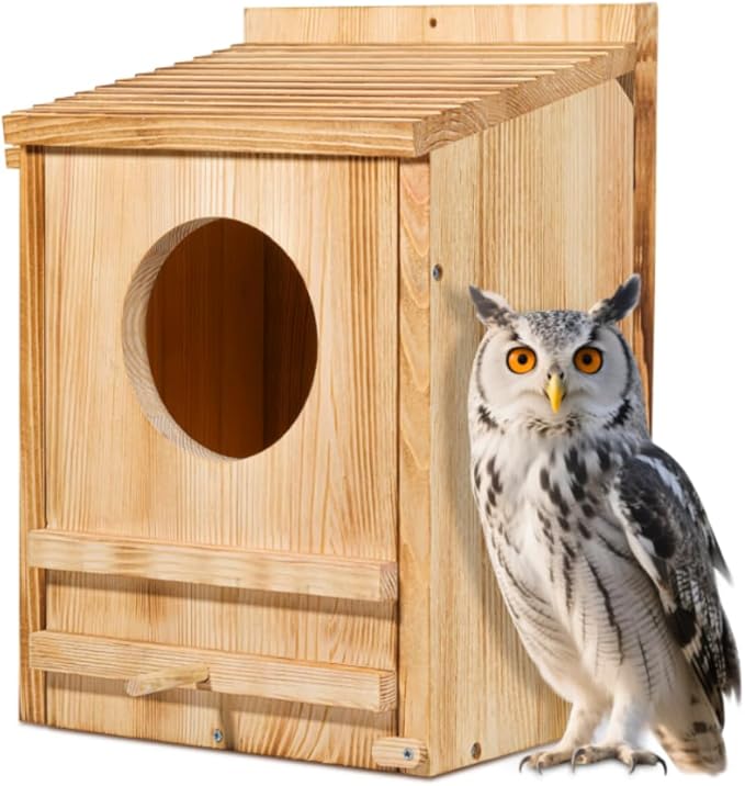Barn Owl House,Owl Nesting Box for Outside, Wooden Screech Owls Nesting Box, Large Caliber Round Hollow Outdoor Bird's Boxes, Suitable for Wildlife Screech, Barred, Great Horned, Barn Owls