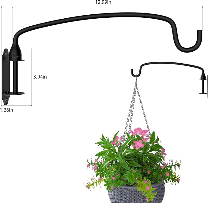 8 Pack Hanging Plant Bracket Wall Mounted Hooks for Hanging Bird Feeder, Flower Bracket, Anti Rust Metal Lanterns 12 Inches (12 in 8P)