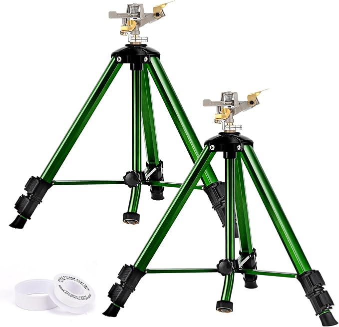Tripod Sprinkler for Yard, Adjustable 0-360° Rotating Sprinklers for Garden & Lawn, Wide Coverage Fits 3/4" Hose for Grass Watering (2packs)