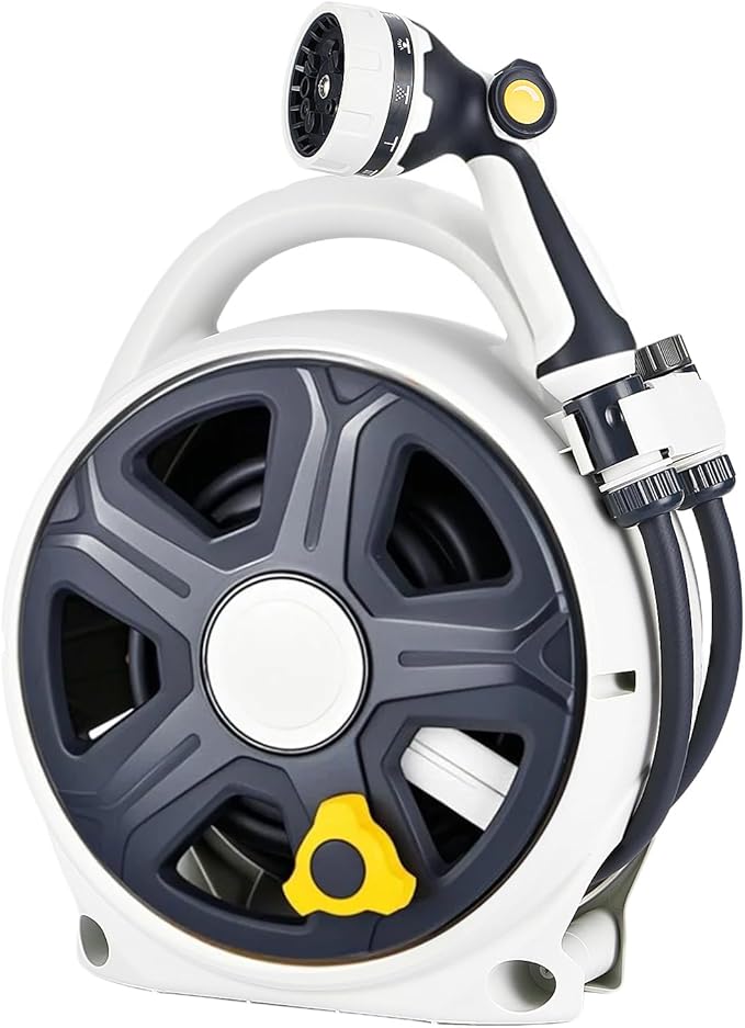 Retractable Garden Hose Reel, 1/2” x 60 ft Portable Hose Reel with 10 Patterns Spray Nozzle, Heavy Duty, Leakproof, Durable & Compact Design for Garden Watering, Car Washing, Pet