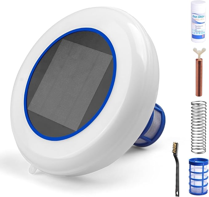Solar Pool Ionizer - Pool Ionizer for Above Ground & Inground Pools Floating Copper Ionizer Durable Copper Anode Clear Water with Minimal Effort