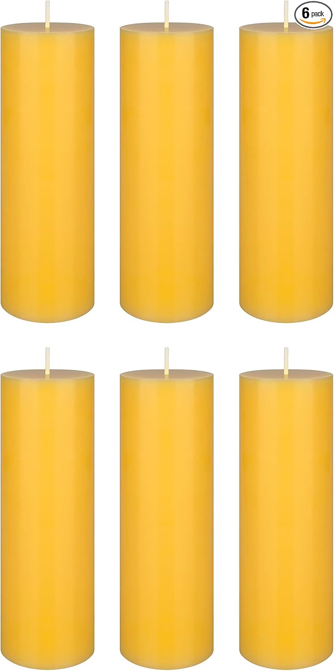 Mega Candles 6 pcs Scented Solid Citronella Pillar Candles, Hand Poured Wax Candle 3 Inch x 9 Inch, Indoor & Outdoor Use, Camping, Festivities, Events, Party Usage, Patio, Barbecue BBQ, Picnics