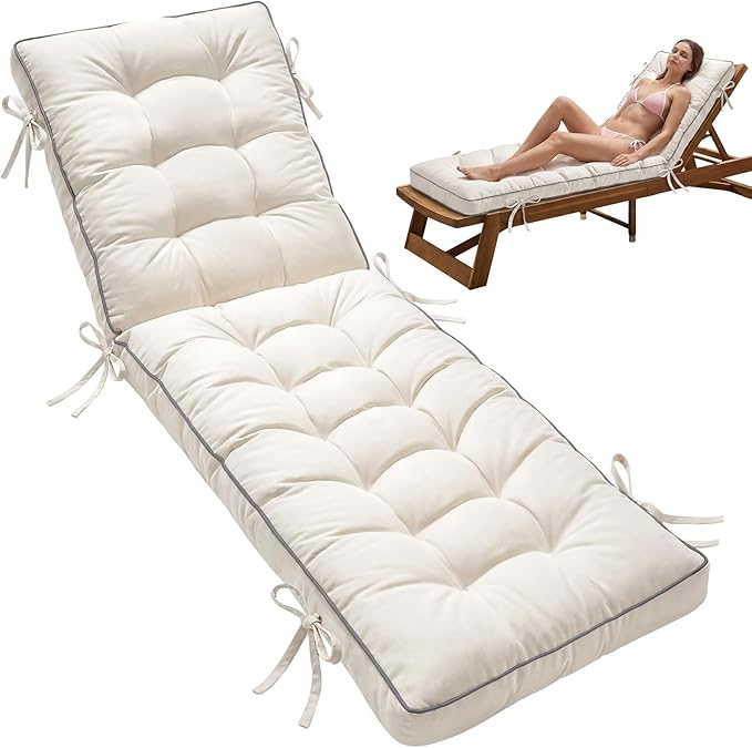 80x26 Inch Folding Chaise Lounge Cushion Quick Dry - Outdoor Sun Lounger Seat Pad with Shredded Foam for Patio Furniture, Deck Chairs, Poolside (Cream, 80 INCH × 26 INCH)