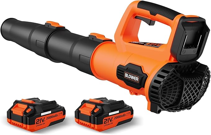 LEAPUL Leaf Blower Cordless, 21V Electric Leaf Blower with 2×2.0Ah Batteries & 1 Fast Charger, Lightweight Battery Powered Blower for Lawn Care, Patio Cleaning