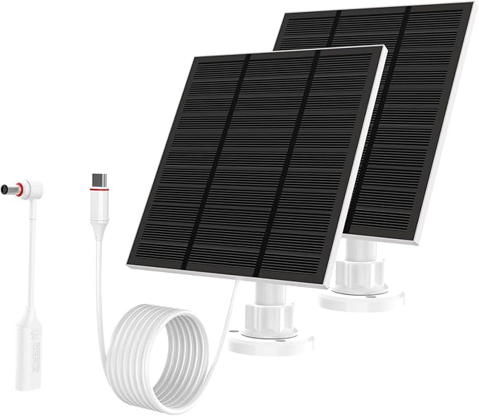 Solar Panels for Ring Camera Outdoor (New Generation) 5W 5V Solar Panel Charger with USB-C&Plug for Spotlight Cam Plus&Stick Up Cam Pro.Waterproof IP65 360°Adjustable 2M Cable (White, 2)