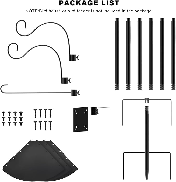 Bird Feeder Pole 118 Inch Outdoor Bird House Mount Kit | Easy bolt assembly without extra hardware,Squirrel Proof Baffle,Heavy duty sturdy metal structure