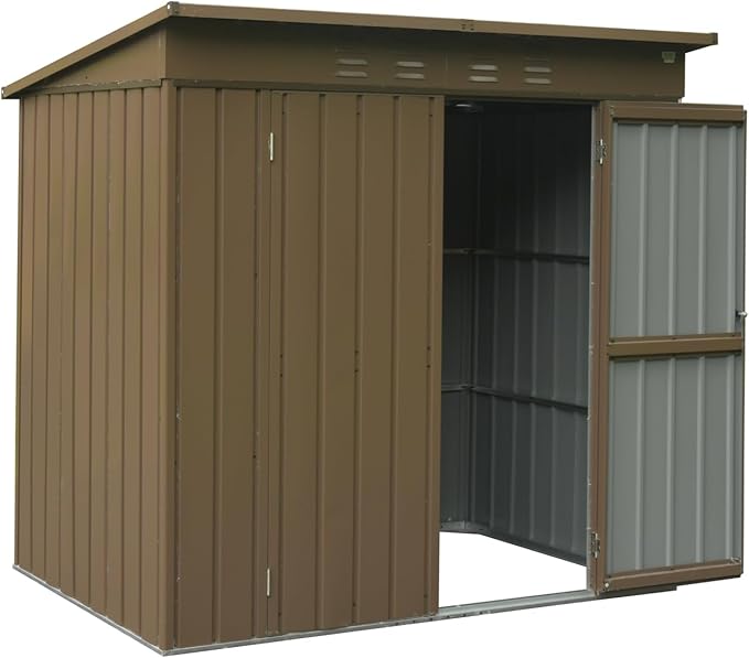 Christopher Knight Home Avonn Outdoor Storage Shed 6x4 FT, Metal Tool Sheds Storage House with Lockable Double Door, Large Bike Shed Waterproof for Garden, Backyard, Lawn, Brown