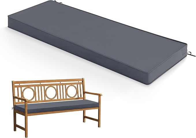 Summsun Outdoor Bench Cushion: Waterproof and Fade Resistant Patio Furniture Cushions - Non-Slip Bench Pad Cushion with Removable Cover for Garden Swing Porch Sofa Settee, 59 x 18 Inch, Dark Grey