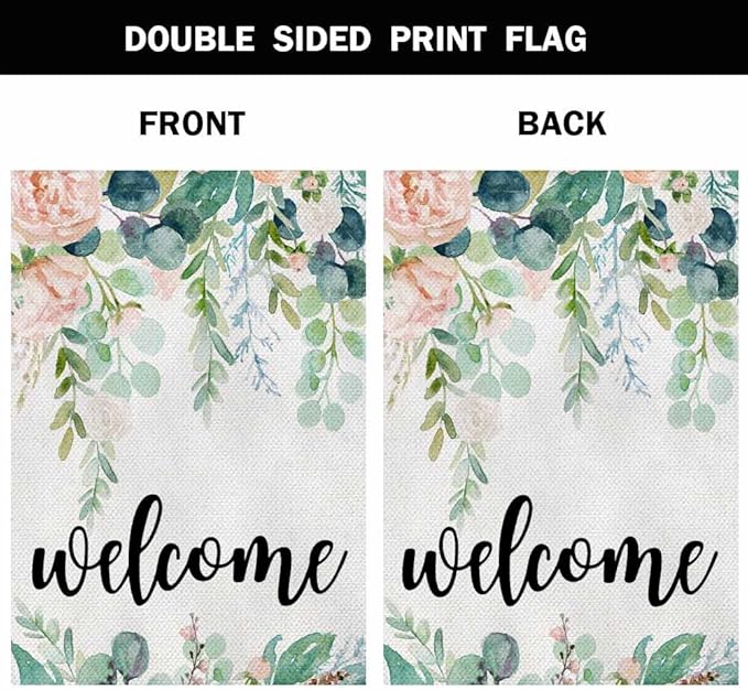 AOYEGO Welcome Watercolor Floral House Flags 28 x 40 Double Sided Burlap Wreath Frame Vivid Flowers Green Leaves Wedding Yard Flags Spring Summer Farmhouse Seasonal Outdoor Flag