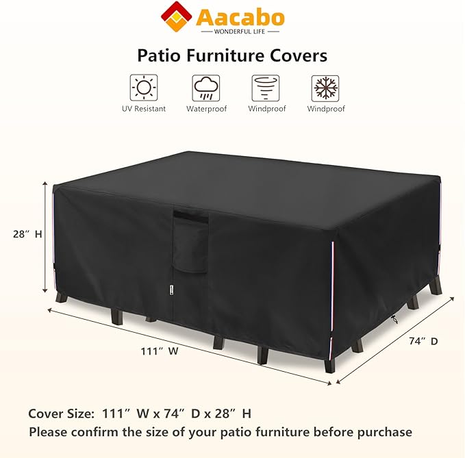 Patio Furniture Cover for 5 Pieces Set-Waterproof 600D Oxford Fabric Cover for 5 PCS Outdoor Sets Wicker Metal Couch Rocking Glider Swivel Chairs Ottomans Sectional Sofa Dining Chair Black