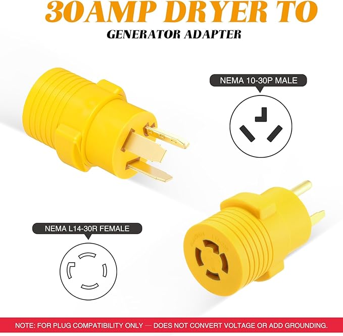 Kanayu NEMA 10-30P to L14-30R 3 Prong 30 Amp Dryer Adapter, 3 Prong Old Dryer Outlet to Welder Locking Plug Adapter Oven Stove Generator EV Charger