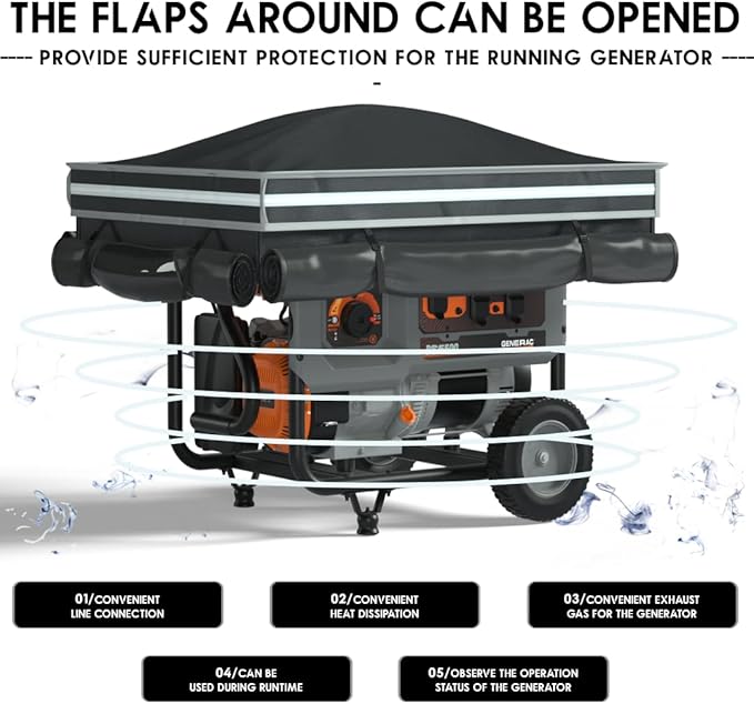 Generator Tent With Bracket, Generator Cover Whlie Running, 32X24X24 inches, Roof Design Without Water Accumulation, 1680D Marine Canvas Production+Heavy-Duty Stainless Steel Bracket, Black