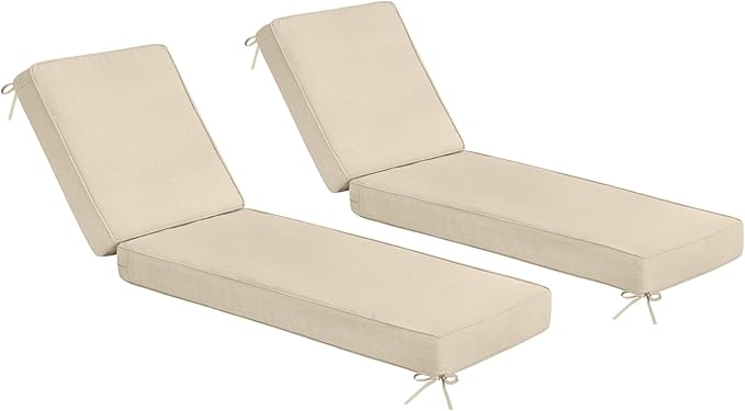 Sundale Outdoor Olefin Chaise Lounge Cushion Set of 2, Water-Resistant Patio Lounge Chair Cushion, Thick Lounger Pad with 4 Straps Beige, 80 x 26 x 4 Inches
