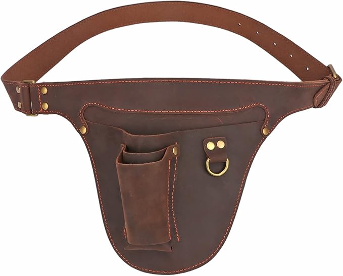 TOURBON Leather Tool Belt Gardener Florist Farmer Tools Holster Waist Pouch Electrician Carpenter Plumbing Organizer Bag with 3 Pockets