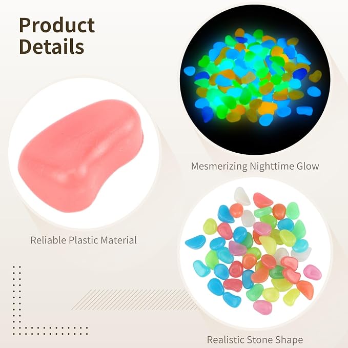 750 Pcs Glow in The Dark Rocks, 1.1 in Garden Pebbles, Decorative Aquarium Gravel, Safe Plastic Luminous Stones for Fish Tank, Garden, Plant, DIY Decoration