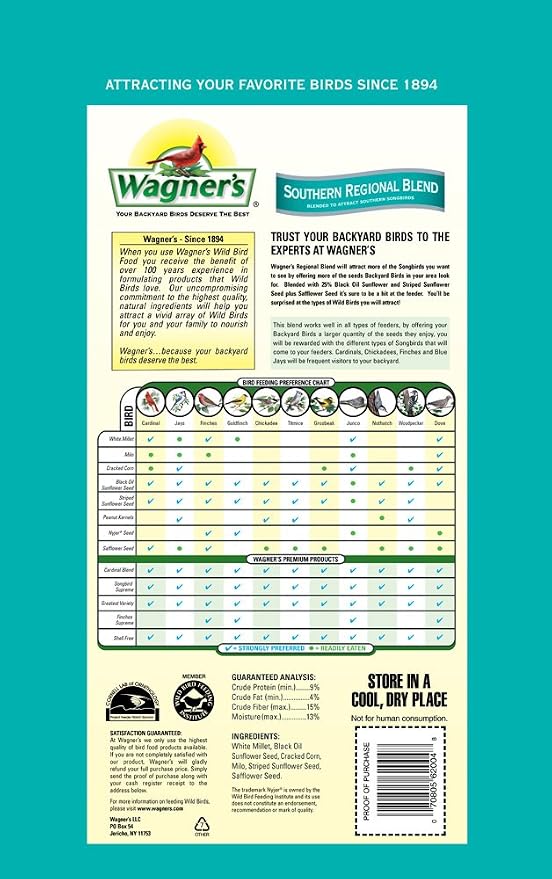 Squirrel Buster Legacy Squirrel-Proof Bird Feeder w/4 Metal Perches, 2.6-Pound Seed Capacity & Wagner's 62012 Southern Regional Blend Wild Bird Food, 20-Pound Bag