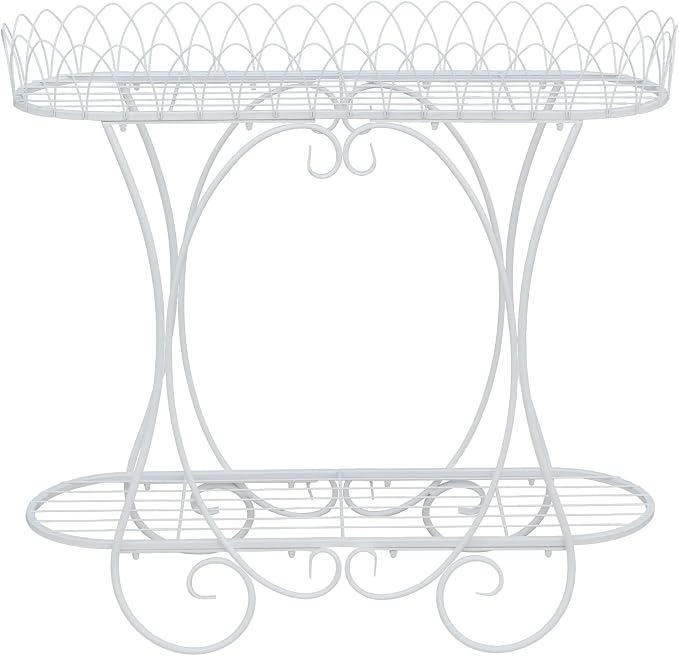 White Oval Plant Stand with Lattice Base, French Entryway Decor for Plants, Elegant Floor Flower Pot Holder Garden Decoration