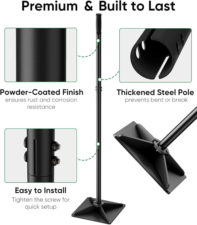 Heavy Duty Steel Hand Tamper, 8"x8" Soil Plate Compactor with 44" Adjustable Handle & Rubber Grip, Anti-Loose Ladscaping Tools for Ground, Gravel, Dirt, Sand, Asphalt, Pavers, Blacktop, Black