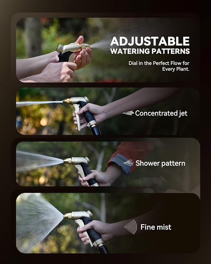 RAINPOINT Garden Hose Nozzle, 100% Heavy Duty Metal Hose Sprayer, High Pressure Water Hose Nozzle with Adjustable Spray Patterns and Flow Control for Watering Plants, Car Washing, Pet Washing, Gold