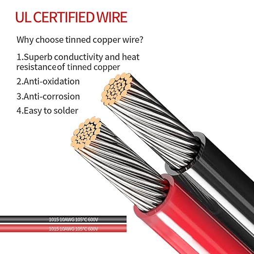 ELFCULB 10AWG 3.3FT Power SAE Socket Sidewall Port to SAE Connecters Extension Cable, with 10A 15A 20A 25A 30A Fuse, Reverse Adapter Quick Disconnect Weatherproof, for Solar Panel, Motorcycle, Car