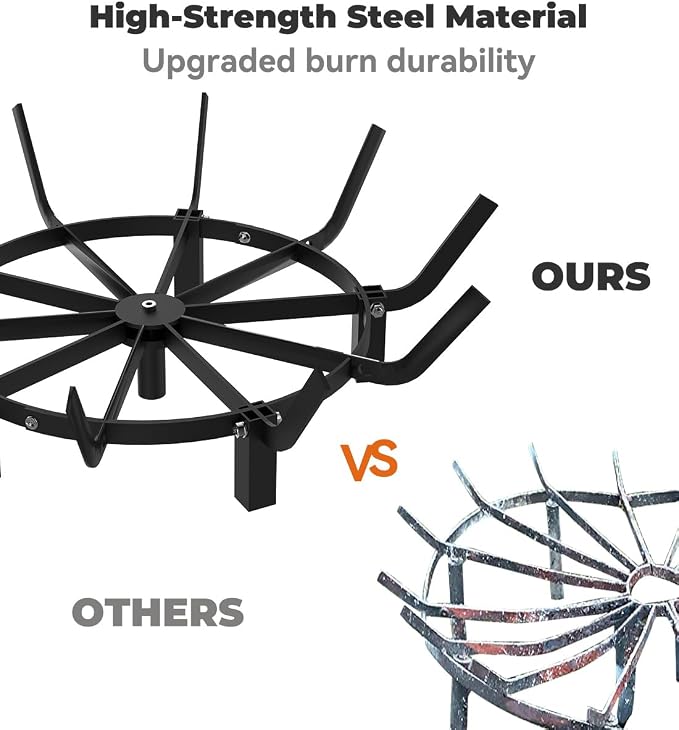 Mondazie 24 Inch Round Fire Pit Grate with 10 Bars for Firepit, Heavy Duty Firewood Log Burning Rack Holder for Fireplace Hearth Wood Stove and Outdoor Campfire, Black