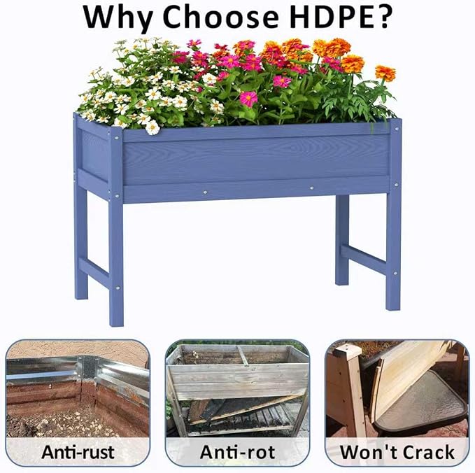 Raised Garden Bed Outdoor with Legs,HDPE Elevated Planter Box Rot-Resistant and Non-Cracking,Raised Beds for Gardening for Backyard, Patio, Balcony, 300lb Capacity Navy