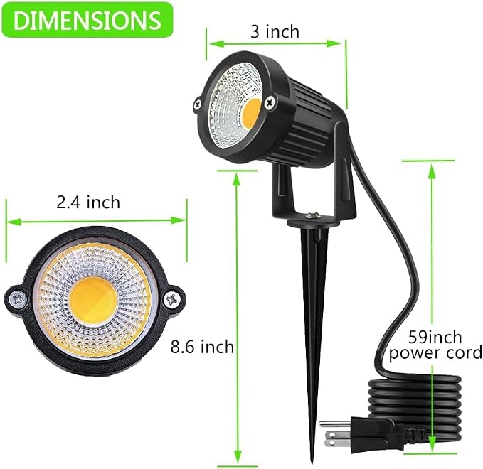 Romwish LED Landscape Spotlight 10W, Outdoor Landscape Lighting 120V Plug-in, 1100LM Waterproof LED Landscape Lights, Landscape Spot Lights for Yard, Garden, Tree, Driveway, 3000K Warm White -12Pack