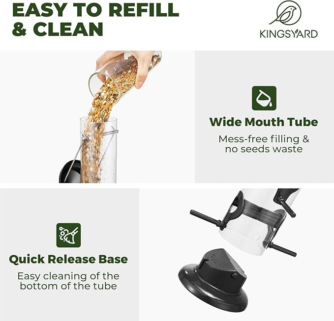 Kingsyard Metal Bird Feeders for Outdoors Hanging, Tube Bird Feeder with 6 Feeding Ports, 15 Inch, Chew-Proof & Weatherproof, Black