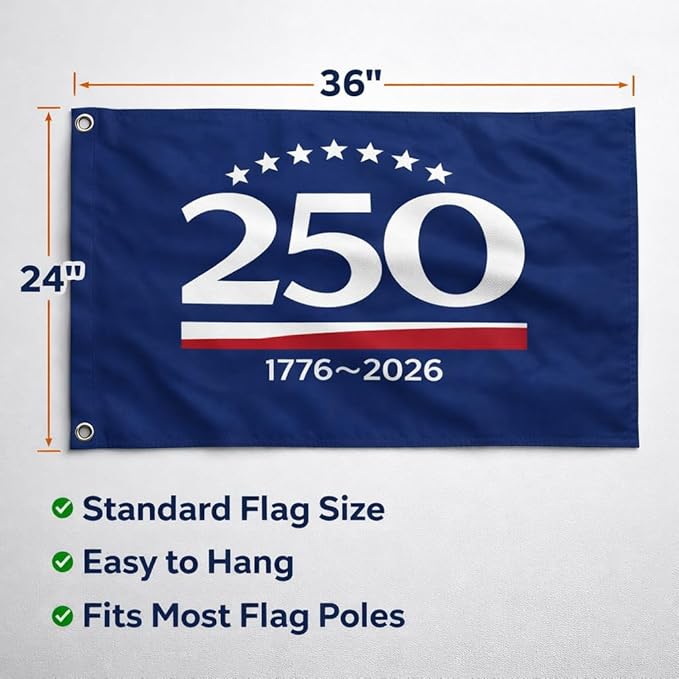 US 250 Flag – 250th Anniversary USA Double Sided 3-Ply Outdoor Flag, We The People 1776-2026 Patriotic Yard & House Banner for 4th of July (8, 5X8)