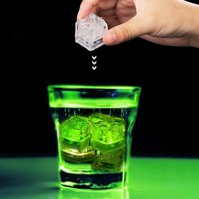 Light Up Ice Cubes for Drinks, 48 PCS Green LED Ice Cubes Liquid Activated, Glow in The Dark Waterproof Ice Cubes for Home Bar Supplies Summer Party Wedding Decor