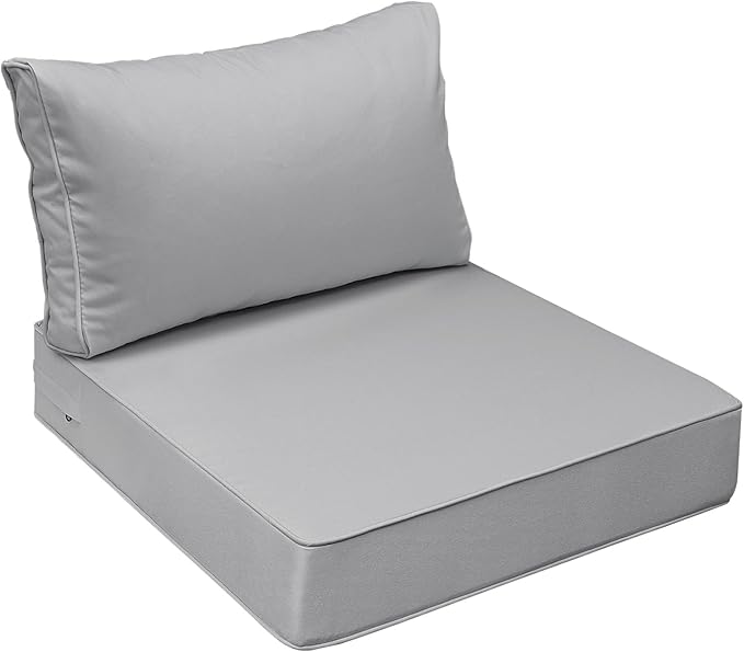 AAAAAcessories Outdoor Seat Cushions for Chairs, Fade-Resistant, Waterproof Patio Furniture Replacement Cushions, 25.5" x 25.5" x 5" + 25.5" x 13.5", Gray