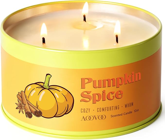 AOOVOO Pumpkin Spice Candle - 3 Wick 12oz Large Fall Candle, Soy Wax Strong Scented Candle Non Toxic, Long Lasting Candles for Home, Aromatherapy Autunm Candles Gift for Women Men