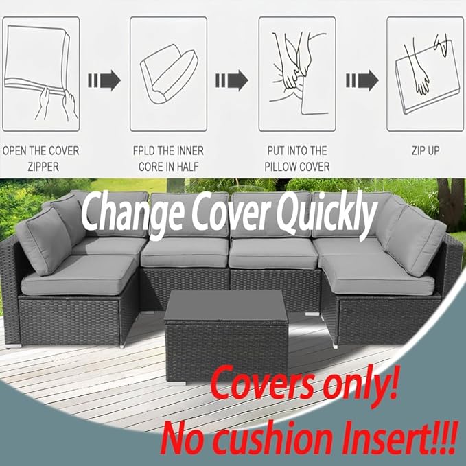 14Pcs Outdoor Cushion Covers Replacement Washable w/Zipper for 6-Seaters Sofa Patio Slipcovers Set Seat and Back Covers Only-25x25x3.15inch