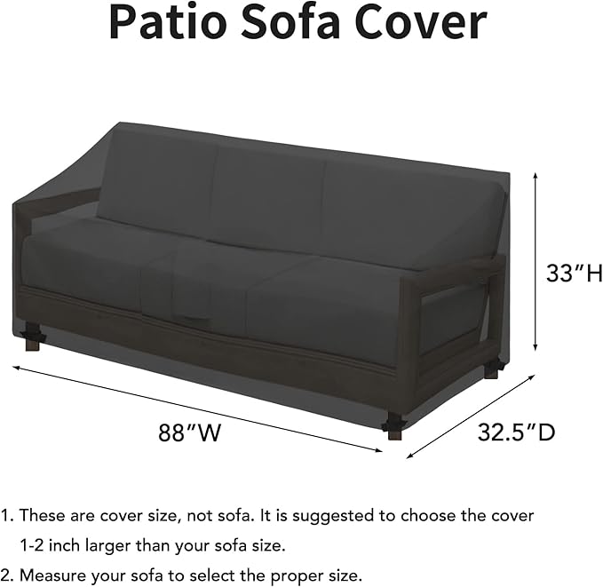 Easy-Going Waterproof Patio Sofa Cover UV Resistant 3 Seater Outdoor Sofa Cover Weatherproof Lawn Patio Furniture Cover with Tape Sealed Seam (88Wx32.5Dx33H inch, Black)