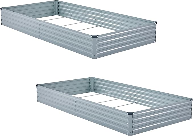 Meberam 2 Pack 6x3x1FT Galvanized Raised Garden Beds Kit Outdoor Metal Gardening Planter Box for Vegetable Elevated Flower Herbs,Gray